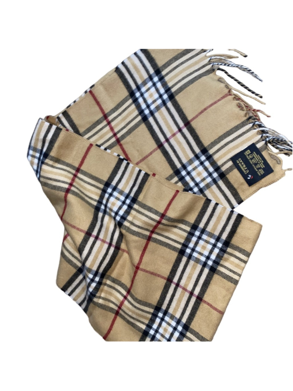 Women's V. Fraas Tan and Black Plaid Cashmink Scarf One Size